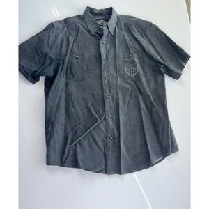 Harley Davidson Mens Short Sleeve‎ Black Washed Skull Logo Work Shirt Large